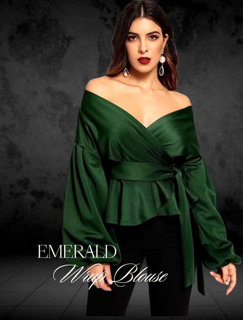 Emerald Elegance Wrap Blouse - Le Lys Blanc