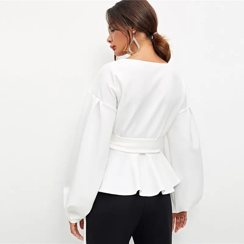 Emerald Elegance Wrap Blouse - Le Lys Blanc