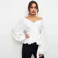 Emerald Elegance Wrap Blouse - Le Lys Blanc