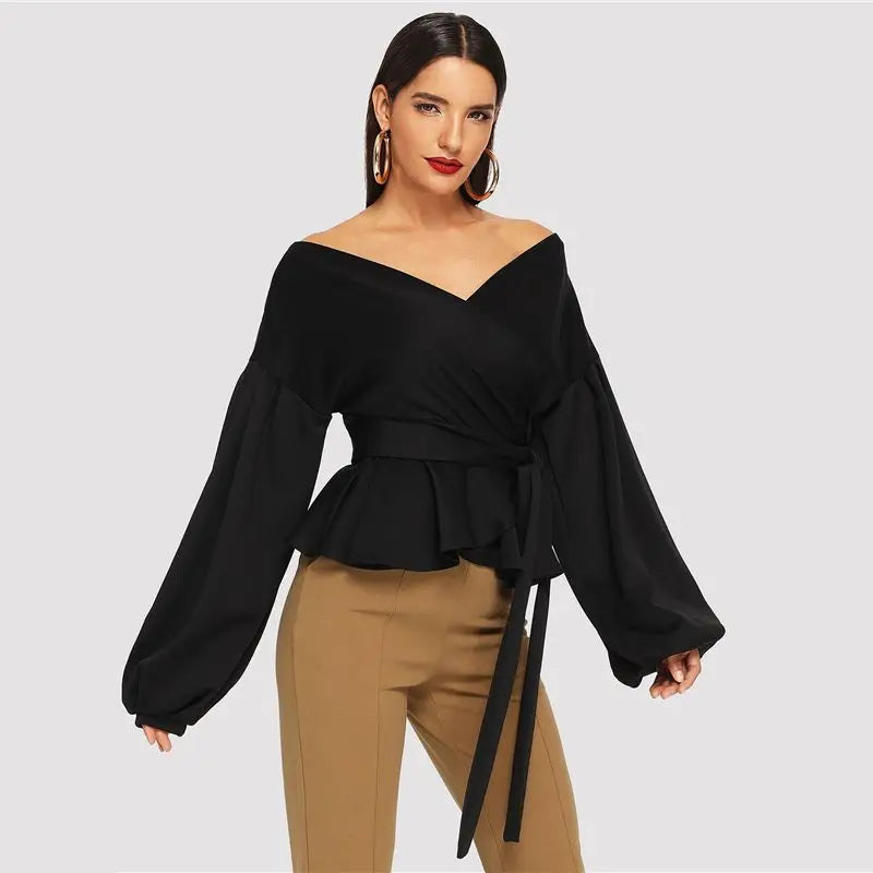 Emerald Elegance Wrap Blouse - Le Lys Blanc