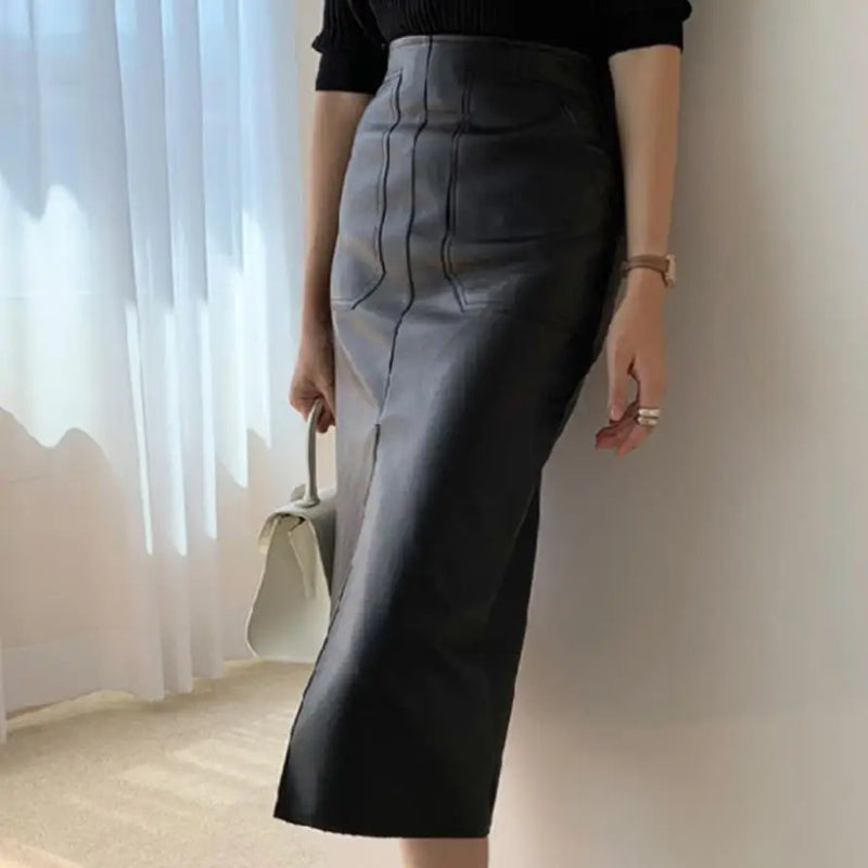 Sienna High-Waisted Faux Leather Pencil Skirt