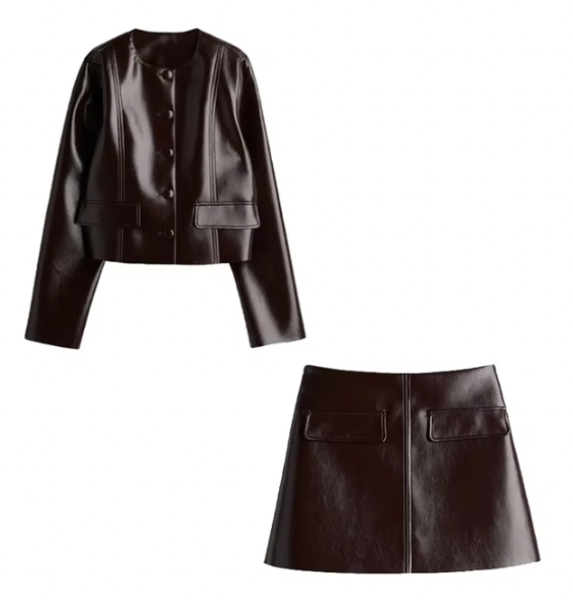 Raven Faux Leather Mini Coat and skirt