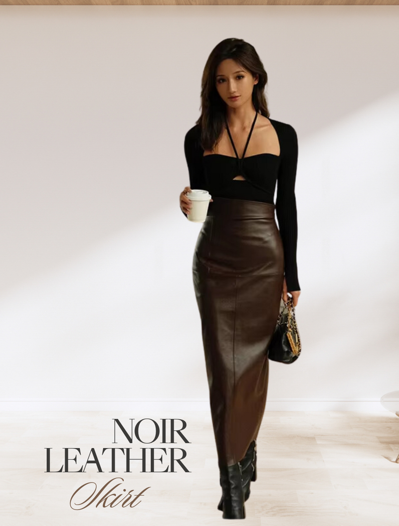 Noir Leather Midi Skirt - Le Lys Blanc