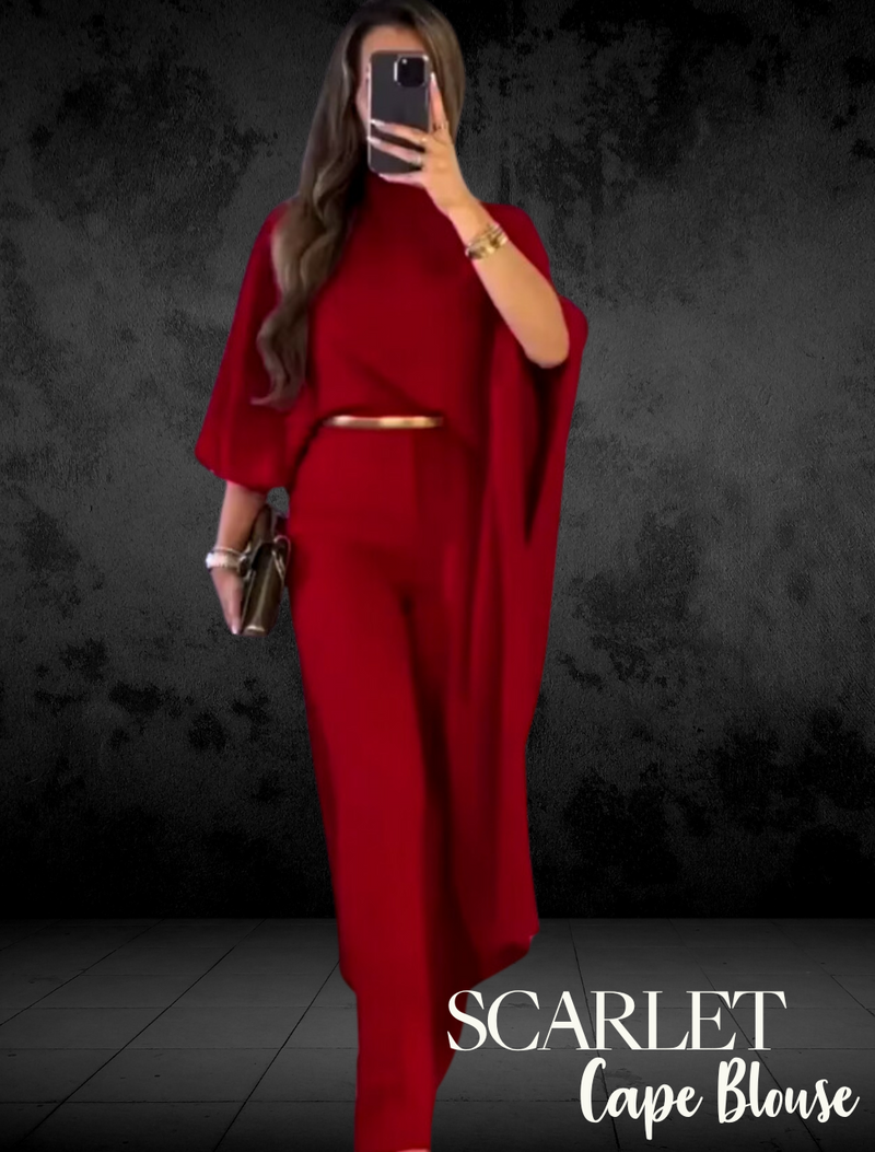 Scarlet  Elegance Draped Cape Blouse